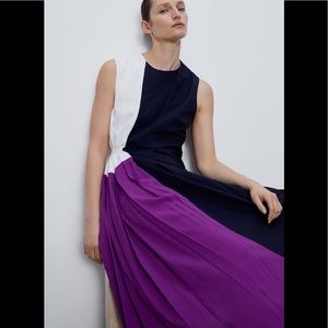 NWT ZARA PLEATED PATCHWORK DRESS SIZE M MEDIUM
